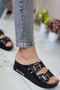 Orthopedic Sole High Heel Double Banded Daily Women's Slippers Black Color - 4
