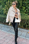 Women's Faux Fur Faux Suede Coat Long Sleeve Zippered Beige - 2