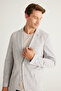 Men's Black-White Slim Fit Narrow Cut Mono Collar 100% Cotton Patterned Jacket - 6