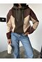 Women's Three Color Garnished Khaki Hooded Sweatshirt - 5