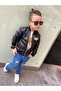 Eid Transitional Boy's Embroidered Leather Jacket / Jeans Stylish Combination (T-Shirt Gift) - 3