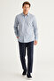 Men's White-Navy Blue Slim Fit Slim Fit Classic Collar 100% Cotton Printed Shirt - 2