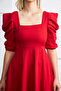 Red Crepe Fabric Short Sleeve Square Neck Midi Evening Dress 080 - 2