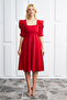 Red Crepe Fabric Short Sleeve Square Neck Midi Evening Dress 080 - 4