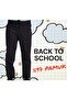 Ribbed Elastic Waist 97% Cotton Canvas Relaxed Cut School Pants - 2