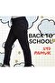 Ribbed Elastic Waist 97% Cotton Canvas Relaxed Cut School Pants