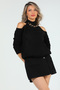Black Women's Front Chain Detailed Shoulder Low-cut Knitwear Blouse - 2