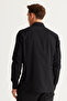 Men's Black Slim Fit Narrow Cut Button Collar Cotton Gabardine Shirt - 6