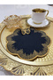 6-Piece 3D Round Butterfly Detailed Embroidery Linen Coffee Presentation Napkin