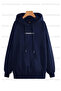 Brooklyn Printed Unisex Double Navy Blue-Grey Hooded Oversize Sweatshirt Hoodie - 2
