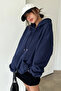 Unisex Navy Blue Star Back Printed Oversize Sweatshirt - 3