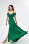 Women's Flexible Crepe Fabric Strap Long Green Dress with Flounce Collar Design Slit on the Chest 582190 - 4