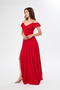 Women's Flexible Crepe Fabric Strap Long Red Dress with Flounce Collar Design and Slit on the Chest 582190 - 6