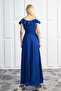 Crepe Fabric Thin Straps Slit V-Neck Long Blue Dress 582190 - 3