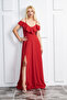 Crepe Fabric Thin Straps Slit V-Neck Long Red Dress 582190 - 6