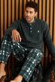 Green and White Plaid Patterned Fleece Men's Pajama Set