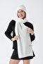 Women's Soft Buttoned Knitted Detailed Scarf Beanie Set Ecru 24W132
