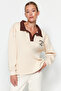 Stone Regular/Normal Fit Polo Collar Embroidered Thick Fleece Inside Knitted Sweatshirt TWOAW24SW00217 - 3