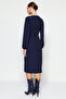 Navy Blue Slit Square Collar Woven Dress TWOAW24EL00457 - 6