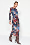 Multicolor Crew Neck Printed Lined Fitted Tulle Midi Knitted Knitted Dress TWOAW24EL00605 - 9