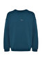 Lacivert Bisiklet Yaka Oversize/Geniş Kesim İçi Polarlı Dinozor Nakış Sweatshirt TMNAW24SW00064 - 6