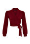Bordo Kruvaze Kapamalı Crop Esnek Örme Bluz TWOAW24BZ00071 - 6