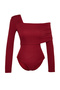 Claret Red Asymmetric Collar Detailed Draped Fitted/Body-Fitted Wrap/Textured Knitted Body TWOAW23BD00043 - 6