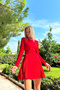 Women's Red Crew Neck Seam Detail Flared Mini Dress ALC-X10883 - 4