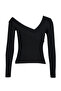 Siyah Pamuklu Esnek Volanlı Fitted/Vücuda Oturan Crop Örme Bluz TWOAW24BZ00161 - 9