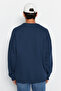 Lacivert Bisiklet Yaka Oversize/Geniş Kesim İçi Polarlı Dinozor Nakış Sweatshirt TMNAW24SW00064 - 5