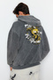 Anthracite Oversized / Wide Cut Hooded Pale Effect Back Printed Sweatshirt Tmnaw24Sw00141 - 4