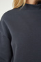 Women's Anthracite Stand Collar Basic Ribbed Sweatshirt UB00166 - 3