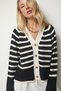 Women's Black Metal Button Detailed Striped Knit Cardigan BP00149