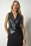Women's Black Faux Leather Vest TO00075 - 3