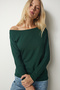 Women's Emerald Green Boat Neck Knitwear Blouse UB00151 - 3