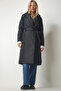 Women's Black Belted Shawl Collar Quilted Coat dz00089 - 2