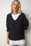 Women's Black V-Neck Textured Knitwear Sweater PF00011