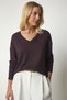 Women's Dark Brown V-Neck Knitwear Blouse UB00150 - 2