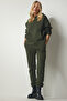 Women's Khaki Hooded Ribbed Tracksuit Set DD00762