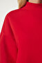 Women's Red Stand Collar Basic Ribbed Sweatshirt UB00166 - 4