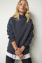Women's Anthracite Stand Collar Basic Ribbed Sweatshirt UB00166 - 2