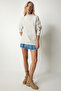 Women's Beige Stand Collar Basic Ribbed Sweatshirt UB00166 - 2