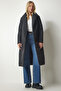 Women's Black Belted Shawl Collar Quilted Coat dz00089 - 4