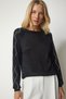 Women's Black Jewelled Transparent Sleeve Detailed Glitter Knitwear Sweater PF00018 - 3