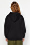 Siyah Kalın İçi Polarlı Oversize/Geniş Kalıp Kapüşonlu Basic Örme Sweatshirt TWOAW24SW00103 - 6