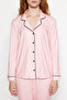 Pembe Çizgi Desenli Biyeli İçi Polarlı Gömlek-Pantolon Örme Pijama Takımı THMAW24PT00050 - 4