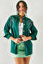Women's Leaf Emerald Green Sequin Sequin Detailed Oversize Stamp Shirt GML-19001145 - 4