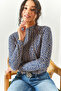 Women's Leopard Cobalt Blue Piece High Collar Lycra Crop Blouse BLZ-19002398 - 3