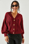 Women's Burgundy Thick Hair Braided Knitwear Cardigan HRK-19000082 - 4