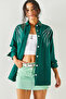Women's Leaf Emerald Green Sequin Sequin Detailed Oversize Stamp Shirt GML-19001145 - 3